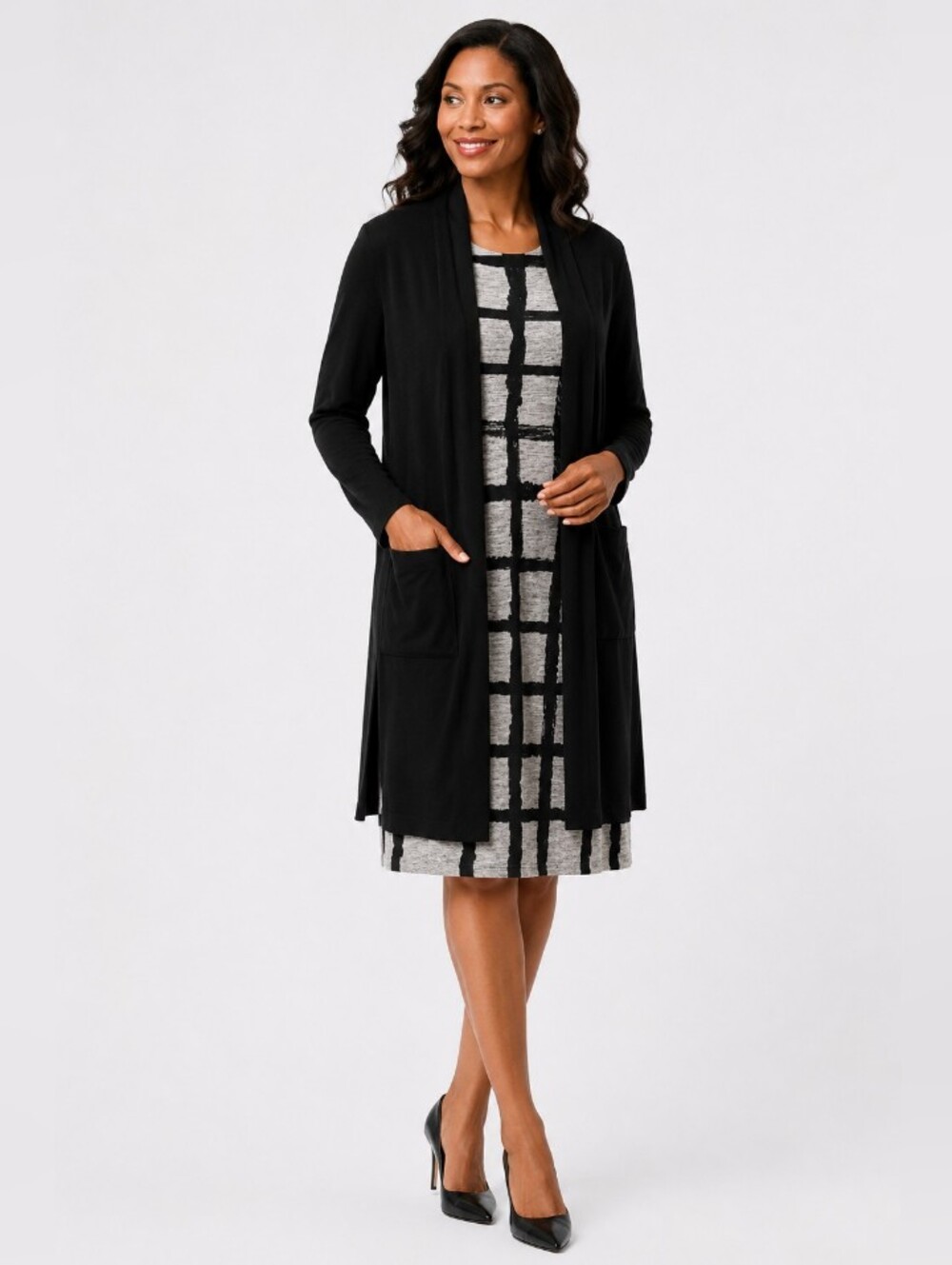 East. 1946 Long Black Two-Pocketed Duster Sweater -Size: L